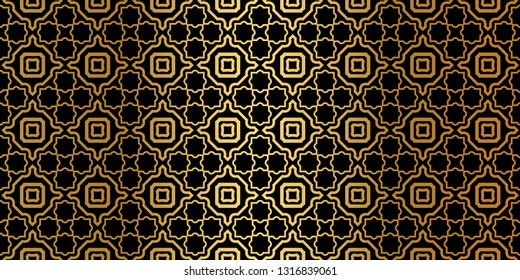 Geometric Seamless Pattern. Modern Traditional Geometric Ornament. Vector Illustration. For The Interior Design, Wallpaper, Decoration Print, Fill Pages, Invitation Card, Cover Book. Black gold color.