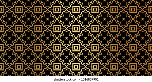Geometric Seamless Pattern. Modern Traditional Geometric Ornament. Vector Illustration. For The Interior Design, Wallpaper, Decoration Print, Fill Pages, Invitation Card, Cover Book. Black gold color.