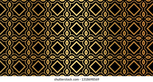 Geometric Seamless Pattern. Modern Traditional Geometric Ornament. Vector Illustration. For The Interior Design, Wallpaper, Decoration Print, Fill Pages, Invitation Card, Cover Book. Black gold color.