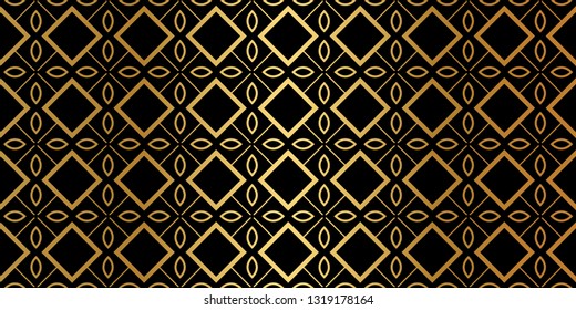 Geometric Seamless Pattern. Modern Traditional Geometric Ornament. Vector Illustration. For The Interior Design, Wallpaper, Decoration Print, Fill Pages, Invitation Card, Cover Book. Black gold color.