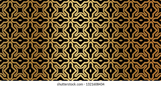 Geometric Seamless Pattern. Modern Traditional Geometric Ornament. Vector Illustration. For The Interior Design, Wallpaper, Decoration Print, Fill Pages, Invitation Card, Cover Book. Black gold color.