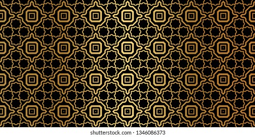 Geometric Seamless Pattern. Modern Traditional Geometric Ornament. Vector Illustration. For The Interior Design, Wallpaper, Decoration Print, Fill Pages, Invitation Card, Cover Book. Black gold color.