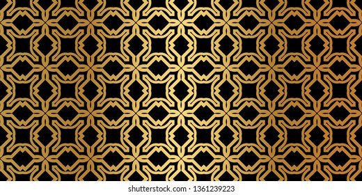 Geometric Seamless Pattern. Modern Traditional Geometric Ornament. Vector Illustration. For The Interior Design, Wallpaper, Decoration Print, Fill Pages, Invitation Card, Cover Book. Black gold color.