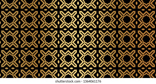 Geometric Seamless Pattern. Modern Traditional Geometric Ornament. Vector Illustration. For The Interior Design, Wallpaper, Decoration Print, Fill Pages, Invitation Card, Cover Book. Black gold color.