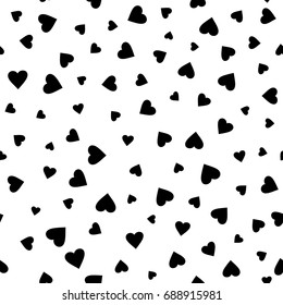 Geometric seamless pattern. Monochrome  abstract vector texture with scattered heart shapes