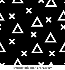 Geometric seamless pattern. Monochrome background in memphis style. Vector illustration. Texture for print, textile.
