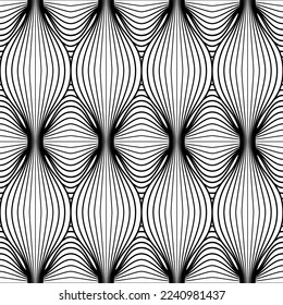 Patrón geométrico sin soldadura. Textura monocroma elegante. Fondo moderno con formas abstractas. Malla con hilos curvados finos. Para el diseño de papel tapizado, tejido y envoltura. Ilustración del vector