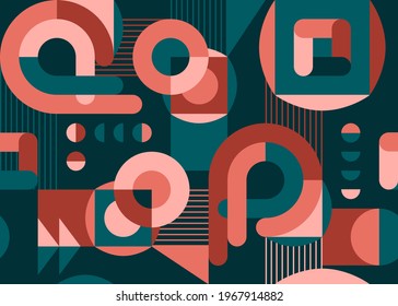 Geometric seamless pattern with multicolored shapes in retro style