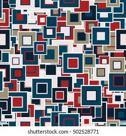 Geometric seamless pattern. The multicolored squares of different sizes, are located in a chaotic manner. Useful as design element for texture and artistic compositions.