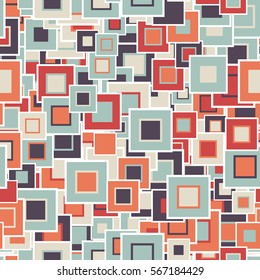 Geometric seamless pattern. The multicolored squares of different sizes, arranged in random order. Useful as design element for texture and artistic compositions.