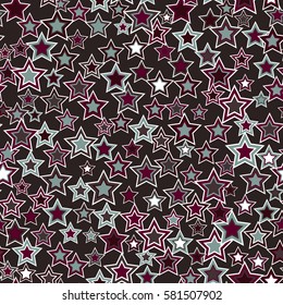 Geometric seamless pattern. The multicolored stars on a dark background. Useful as design element for texture and artistic compositions.