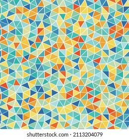 Geometric seamless pattern with multicolored triangles. Modern mosaic style background. Vector illustration.