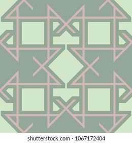 Geometric seamless pattern. Olive green background with pale pink elements for wallpapers, textile and fabrics