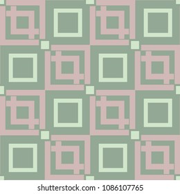 Geometric seamless pattern. Olive green background with pale pink elements for wallpapers, textile and fabrics