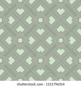Geometric seamless pattern. Olive green background with pale pink elements for wallpapers, textile and fabrics