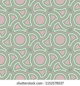 Geometric seamless pattern. Olive green background with pale pink elements for wallpapers, textile and fabrics