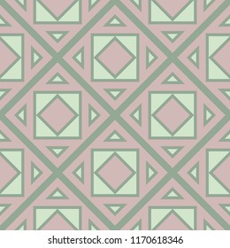 Geometric seamless pattern. Olive green background with pale pink elements for wallpapers, textile and fabrics