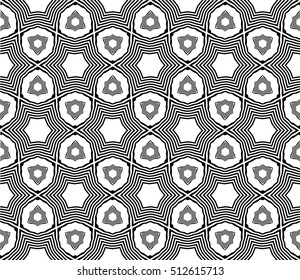 Geometric seamless pattern on the basis of black wavy lines. White background. Vector illustration. For the interior design, wallpaper, decoration print, fill pages.