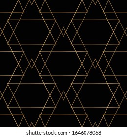 Geometric seamless pattern on black background with gold. Art deco style. Abstract seamless pattern. 