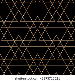 Patrón geométrico sin soldadura sobre fondo negro con oro. Resumen de un patrón impecable. Fondo del vector
