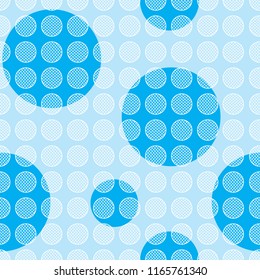 Geometric seamless pattern on a blue background with bubbles and squares. Using for print on the wall-paper, shirts, greeting card, vector and other