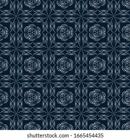 Geometric seamless pattern on a dark background. For modern interior design, fashion textile print, decor panel. 
Vector seamless pattern EPS 10