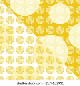 Geometric seamless pattern on a gold background with bubbles. Using for print on the wall-paper, shirts, greeting card, vector and other