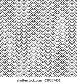 Geometric seamless pattern on Japanese motif. White and black vector texture. Abstract waves.