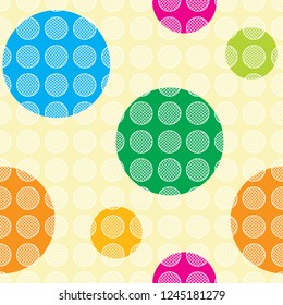 Geometric seamless pattern on a multi-colored background with bubbles. Using for print on the wall-paper, shirts, greeting card, vector and other