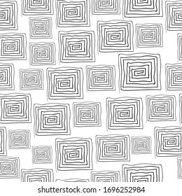 Geometric seamless pattern on a white background with a black swirling stripe. Pattern for fabric, background, wrapping paper. Outline stock vector pattern

