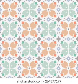 Geometric seamless pattern on white background. Abstract floral pattern in vintage colors. Vector