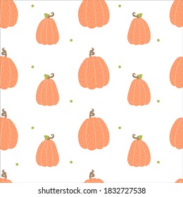 Geometric seamless pattern of orange pumpkins on white background