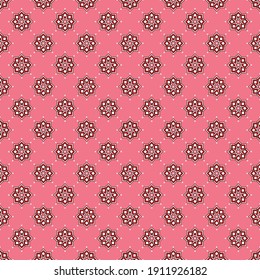 Geometric seamless pattern, oriental arabesque of bright stars in red tones, purple-pink background. Great for decorating fabrics, textiles, gift wrapping design, any printed materials and advertising