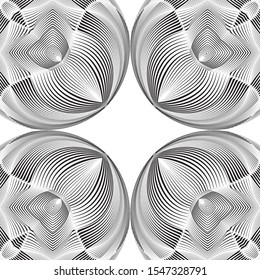 Geometric seamless pattern, original creative ornament, abstract halftone lines black and white background, vector modern design texture.