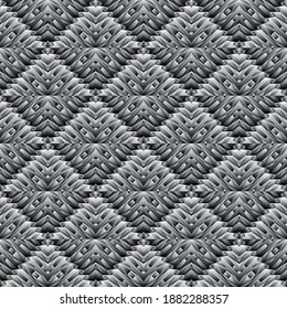 Geometric seamless pattern, ornament, abstract black and white metallic effect background, fashion print, vector texture for wallpaper, textile, fabric, decoration.