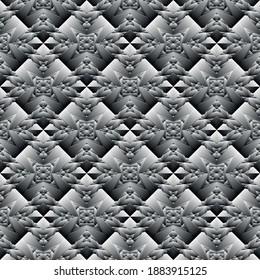 Geometric seamless pattern, ornament, abstract black and white metallic effect background, fashion print, vector texture for wallpaper, textile, fabric, decoration.