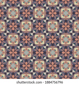 Geometric seamless pattern, ornament, abstract colorful background, fashion print, vector texture for textile, fabric, decoration.
