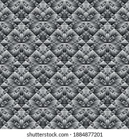 Geometric seamless pattern, ornament, abstract black and white background, fashion print, vector texture for wallpaper, textile, fabric, decoration.
