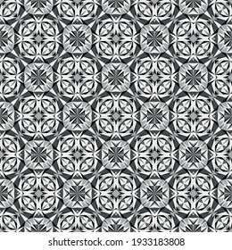 Geometric seamless pattern, ornament, abstract black and white background, fashion print, vector texture for fabric, textile, wallpaper, wrapping paper, decoration.
