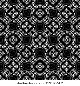 Geometric seamless pattern, ornament, abstract black and white background, vector decorative design texture.