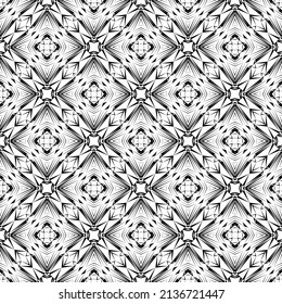 Geometric seamless pattern, ornament, abstract black and white background, fashion print, vector decorative texture.
