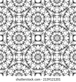 Geometric seamless pattern, ornament, abstract black and white background, fashion print, vector decorative texture.