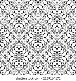 Geometric seamless pattern, ornament, abstract black and white background, fashion print, vector decorative texture.