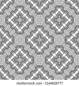 Geometrisches, nahtloses Muster, Ornament, abstrakter, schwarz-weißer Hintergrund, Modedruck, Vektorgrafik.