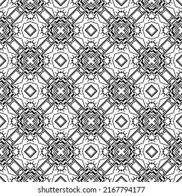 Geometric seamless pattern, ornament, abstract black and white background, fashion print, vector decorative texture.