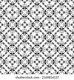 Geometric seamless pattern, ornament, abstract black and white background, fashion print, vector decorative texture.