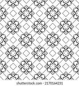 Geometric seamless pattern, ornament, abstract black and white background, fashion print, vector decorative texture.