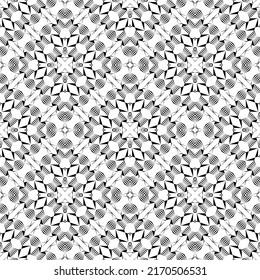Patrón geométrico sin soldadura, ornamento, fondo abstracto en blanco y negro, impresión de moda, textura decorativa vectorial.