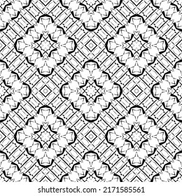 Geometric seamless pattern, ornament, abstract black and white background, fashion print, vector decorative texture.