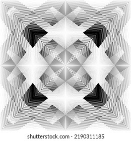 Patrón geométrico sin soldadura, ornamento, fondo abstracto de medio tono negro y blanco, textura decorativa vectorial.